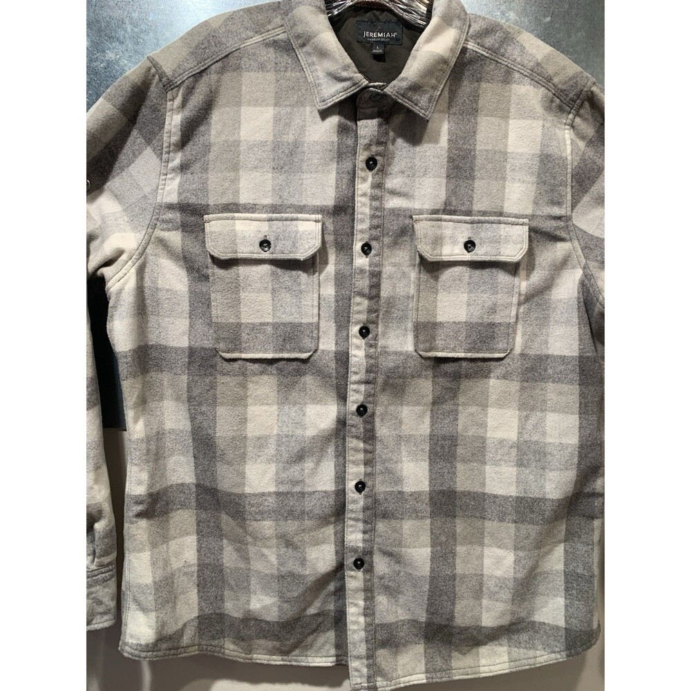 Flannel Wool Blend Shirt/Jacket Jeremiah American Legacy Gray Plaid Large